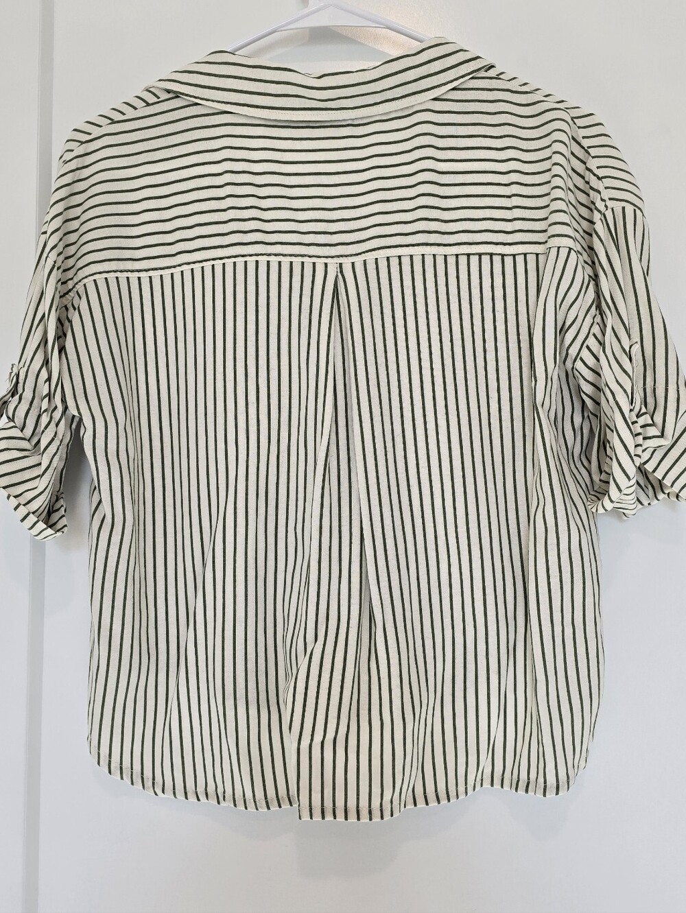 Zara Cream And Green Striped Linen Blend Button Up Shirt - Picture 5 of 6